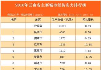 2016年云南省主要城市经济实力排行榜