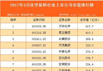 2017年3月国内化学原料行业上市公司市值排行榜