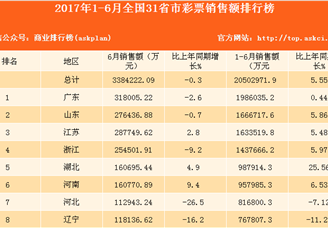 2017年1-6月全国31省市彩票销售额排行榜（附全榜单）