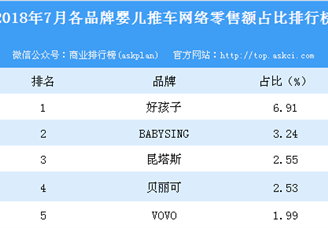 2018年7月各品牌婴儿推车网络零售额占比排行榜