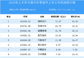 2018上半年中国汽车零部件上市公司利润排行榜