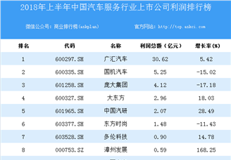 2018上半年中国汽车服务行业上市公司利润排行榜