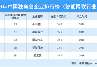 2019年中国独角兽企业排行榜（智能网联行业篇）