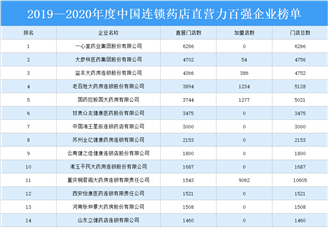 2019—2020年度中国连锁药店直营力百强企业排行榜