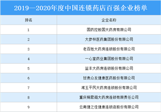 2019—2020年度中国连锁药店综合实力百强企业排行榜