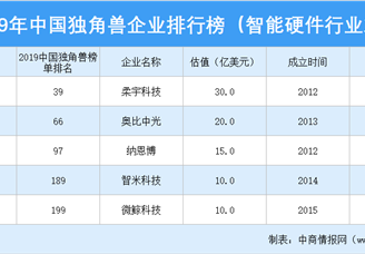 2019年中国独角兽企业排行榜（智能硬件行业篇）