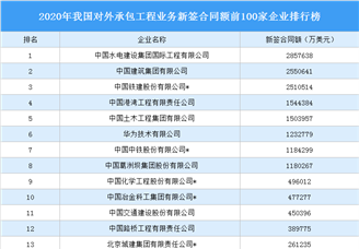 2020年我国对外承包工程业务新签合同额前100家企业排行榜