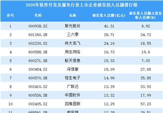 2020年软件开发及服务行业上市企业研发投入总额排行榜（附全榜单）