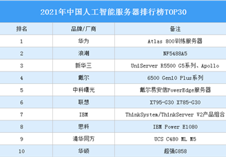 2021年中国人工智能服务器排行榜TOP30（附完整榜单）