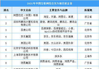 2021年中国互联网综合实力百强企业排行榜