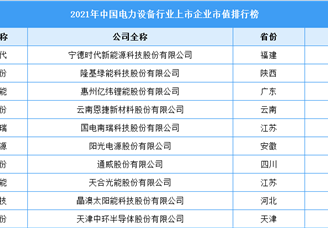 2021年中国电力设备行业上市企业市值排行榜（附榜单）