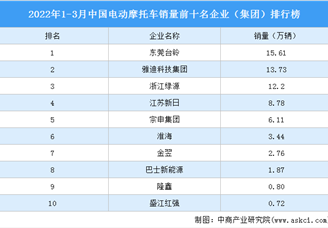 2022年1-3月中国电动摩托车销量前十名企业（集团）排行榜（附榜单）