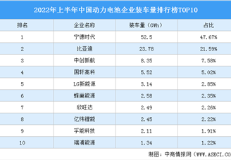 2022年上半年中国动力电池企业装车量排行榜TOP10（附榜单）