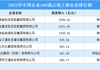 2022年中国企业500强云南上榜企业排行榜（附榜单）