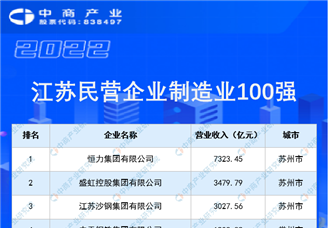 2022江苏民营企业制造业100强排行榜