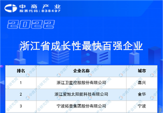 2022浙江省成长性最快百强企业排行榜