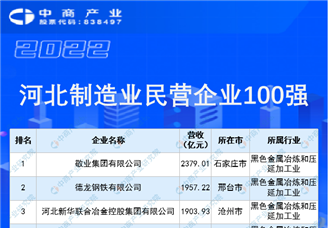 2022河北省制造业民营企业100强榜单（附榜单）