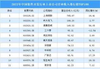 2022年中国软件开发行业上市公司营业收入排行榜TOP100（附榜单）