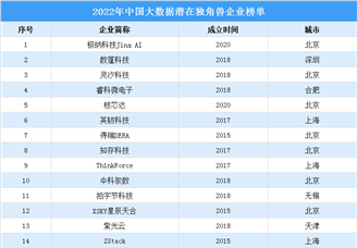 2022年中国大数据潜在独角兽企业榜单（附全榜单）