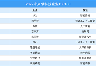 2022年未来感科技企业TOP100（附榜单）