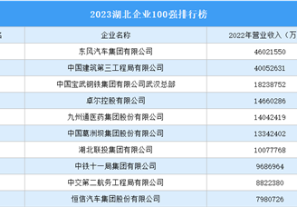 2023湖北企业100强排行榜（附完整榜单）