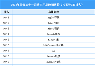2023年天猫双11消费电子品牌销量排行榜（附榜单）