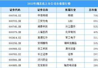 2023年湖北省上市公司市值排行榜（附榜单）