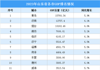 2023年山东省各市GDP排名情况（附榜单）