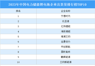 2023年中国电力储能锂电池企业出货量排行榜TOP10（附榜单）