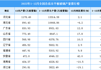 2023年全国各省市平板玻璃产量排行榜