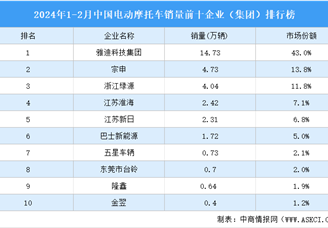 2024年1-2月中国电动摩托车销量前十企业（集团）排行榜（附榜单）