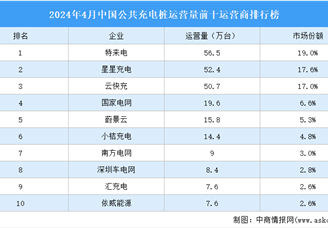 2024年4月中国公共充电桩运营量前十运营商排行榜（附榜单）