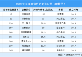 2023年长沙独角兽企业排行榜（附榜单）