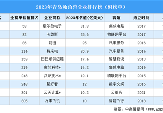 2023年青岛独角兽企业排行榜（附榜单）