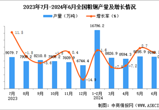 2024年6月全国粗钢产量数据统计分析